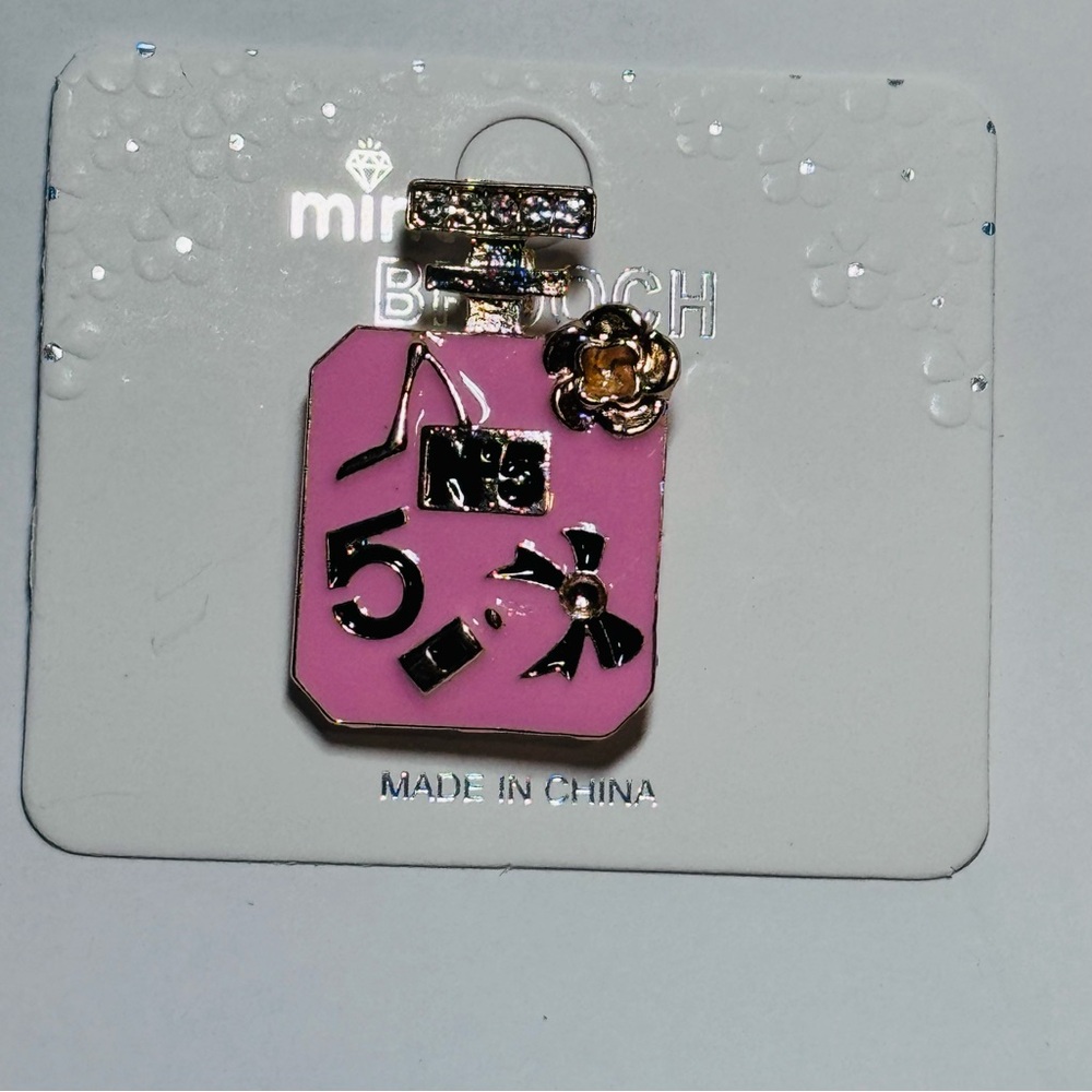 Mint Elegant Pink and Black Perfume Bottle Shaped BROOCH NWT